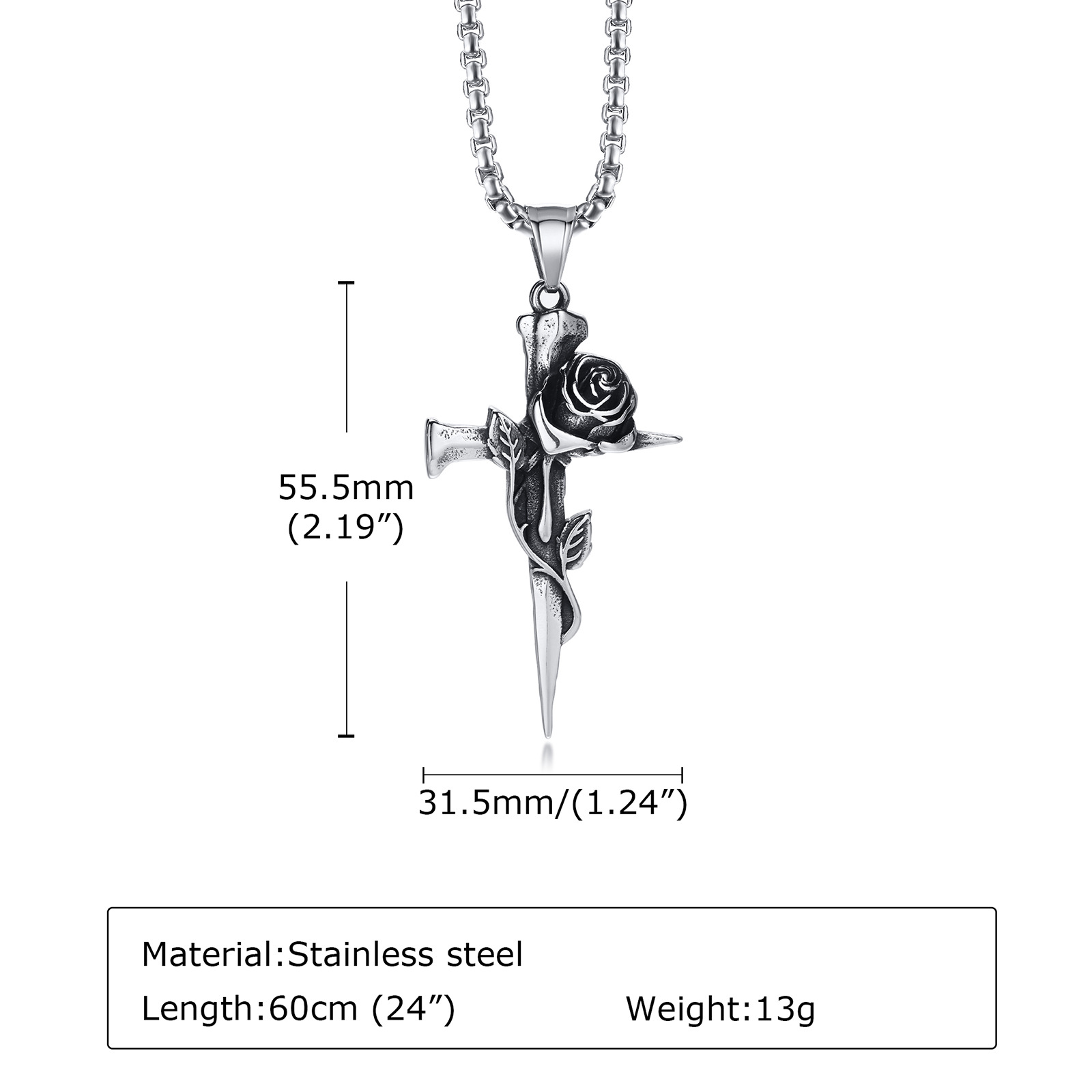 Stainless Steel Rose Cross Necklace Genderless Necklace Jewelry Vintage Style Necklace Pendant Accessories For Men Women Gifts Dropshipping Wholesale 