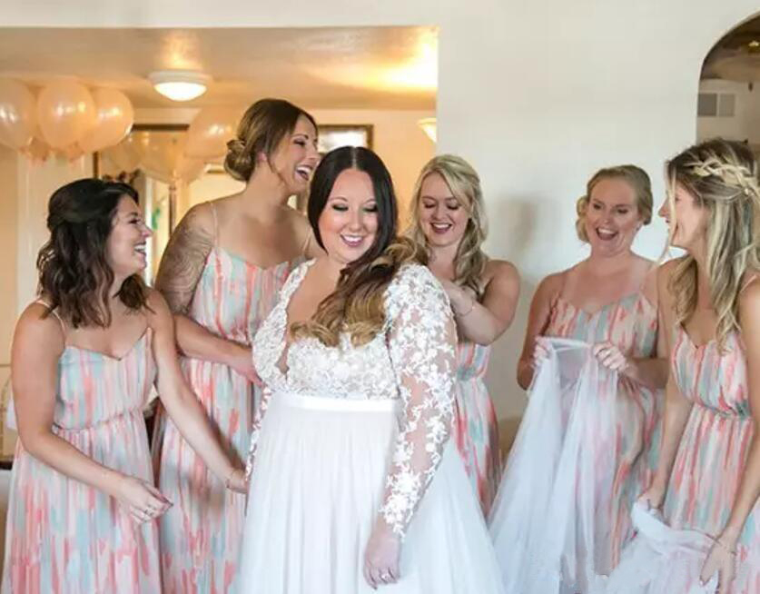 Plus Size Wedding Dresses Illusion Bodice Long Sleeve Lace Chiffon Sheer Neck Transparent Back Elegant Bridal Gowns Custom Made