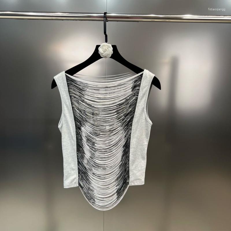 Women' Tanks PREPOMP 2023 Summer Collection Sleeveless Round Neck Grey Contrast Color Striped Tassel Transparent Vest Tank Top 604, Light gray
Women' Tanks PREPOMP 2023 Summer Collection Sleeveless Round Neck Grey Contrast Color Striped Tassel Transparent Vest Tank Top 604, Light gray