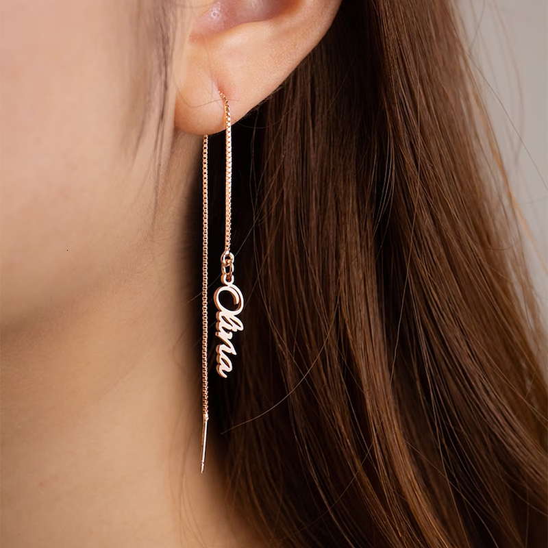 Dangle Chandelier Personalised Chains Tassel Earrings for Women a pair Custom Name Pandent Linear Threader Girls Stainless Steel Jewelry 230629