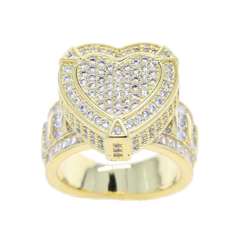 big bling love heart Ring High Quality fashion Paved Full Cz Stone Gold Silver Color best party gift Jewelry