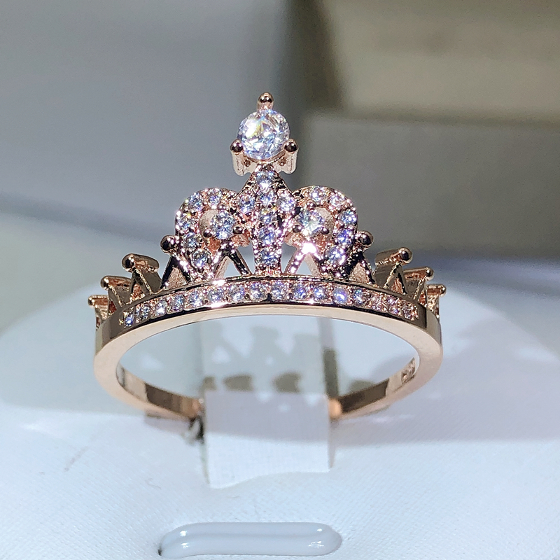 With Side Stones 925 Silver Exquisite Princess Crown Ring For Ladies Rose Gold Zircon Engagement Birthday Jewelry Gift 230629