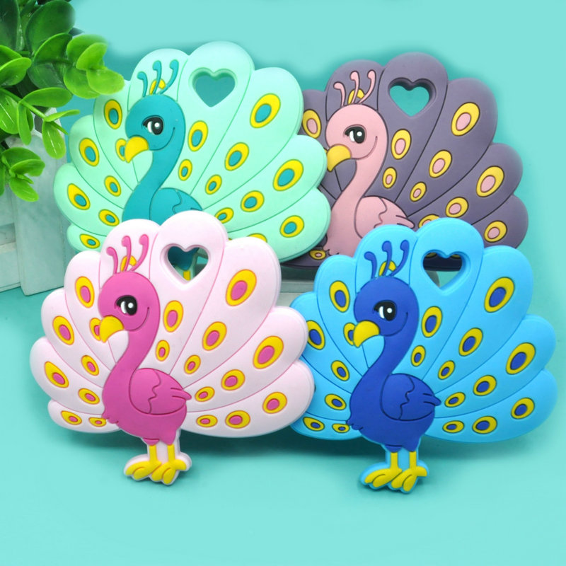 Baby Teethers Colorful Cute Peacock Shape Teething Toys BPA Free Food Grade Chewable Toy Pendants for Newborn Infant Shower Gifts