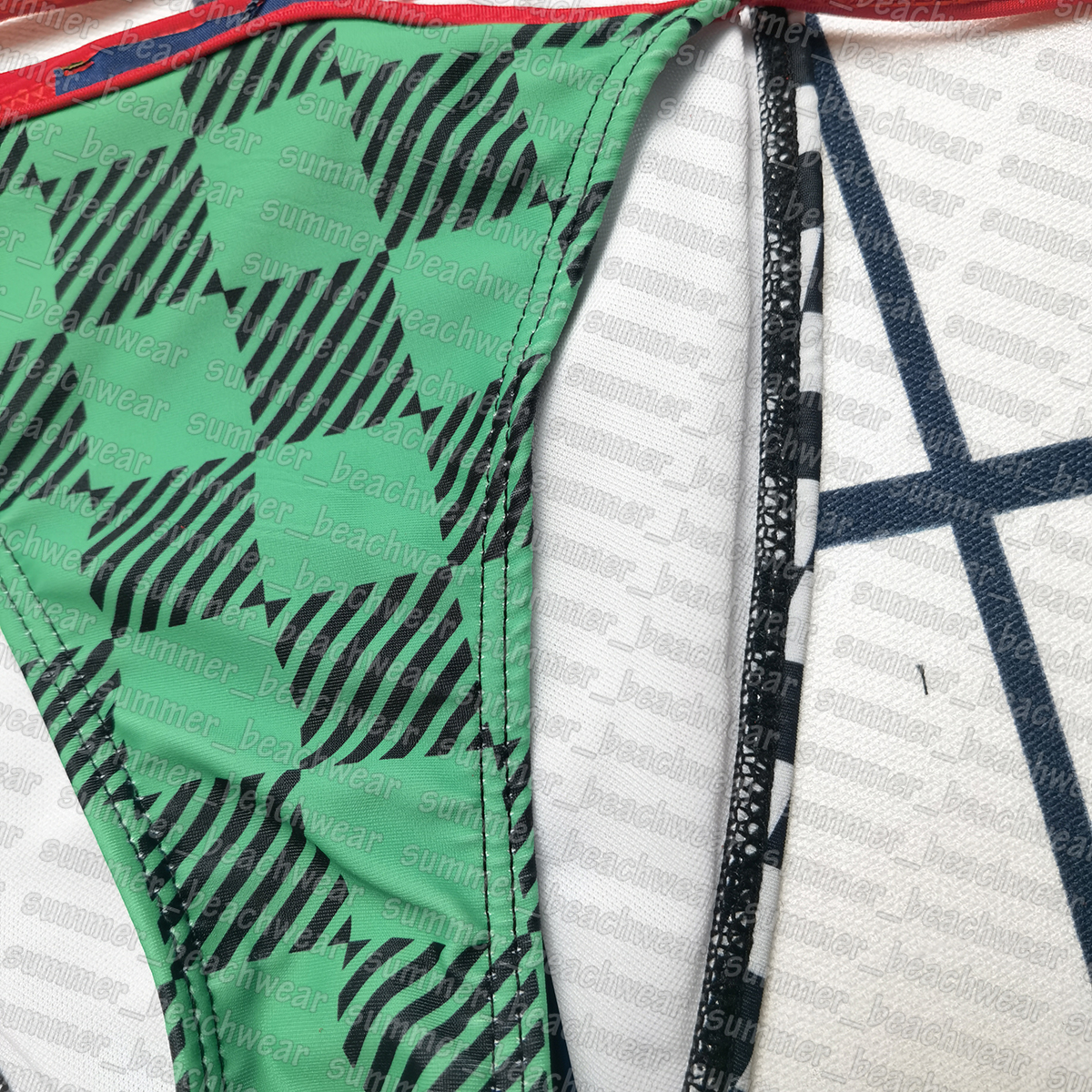 Quick Dry Swimwear Women Split Bathing Suit Surfing Diving Swimsuit Plaid Printed Bikinis Set