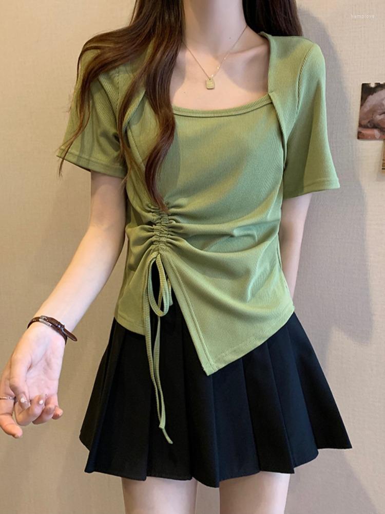 Women's T Shirts Summer Fashion Women Drawstring Wrinkle T-shirt Female Solid Color Simple Casual Skinny Asymmetrical Short Version Pullover, Black
Women's T Shirts Summer Fashion Women Drawstring Wrinkle T-shirt Female Solid Color Simple Casual Skinny Asymmetrical Short Version Pullover, Black