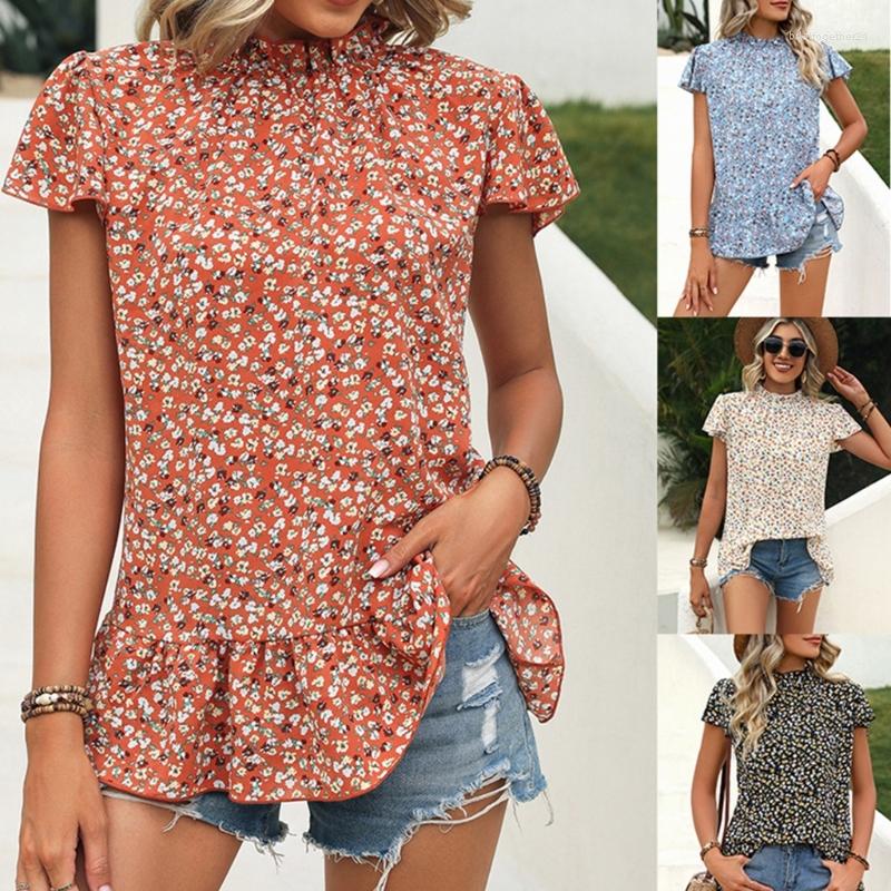 Women's T Shirts 2023 Summer Round Neck Pullover Floral Shirt Lotus Sleeves Chiffon Boho-style Short Tops For Ladies, Orange
Women's T Shirts 2023 Summer Round Neck Pullover Floral Shirt Lotus Sleeves Chiffon Boho-style Short Tops For Ladies, Orange