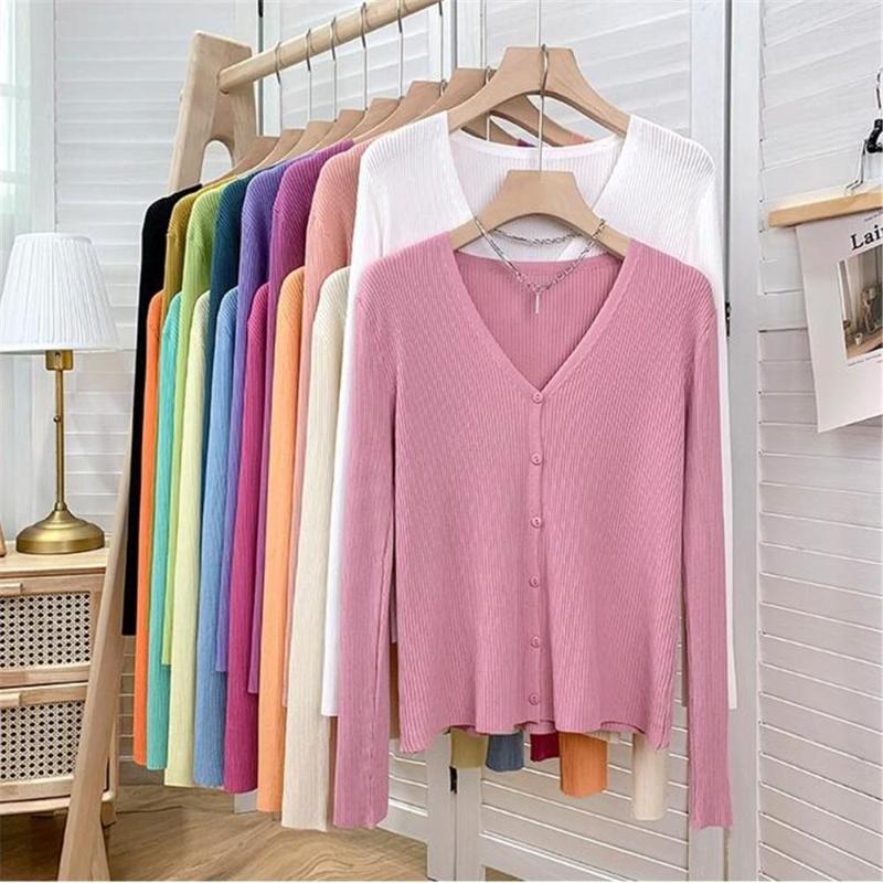 Women's Knits Long Sleeve Thin Sweaters Pink V Neck Ice Silk Knit Cardigan Short Women Tops Korean Fashion Summer For, Blue
Women's Knits Long Sleeve Thin Sweaters Pink V Neck Ice Silk Knit Cardigan Short Women Tops Korean Fashion Summer For, Blue