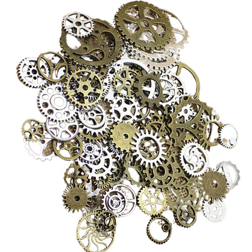 WholeWhole Mix 100 pcs Vintage steampunk Charms Gear Pendant two color Fit Bracelets necklace T0484
