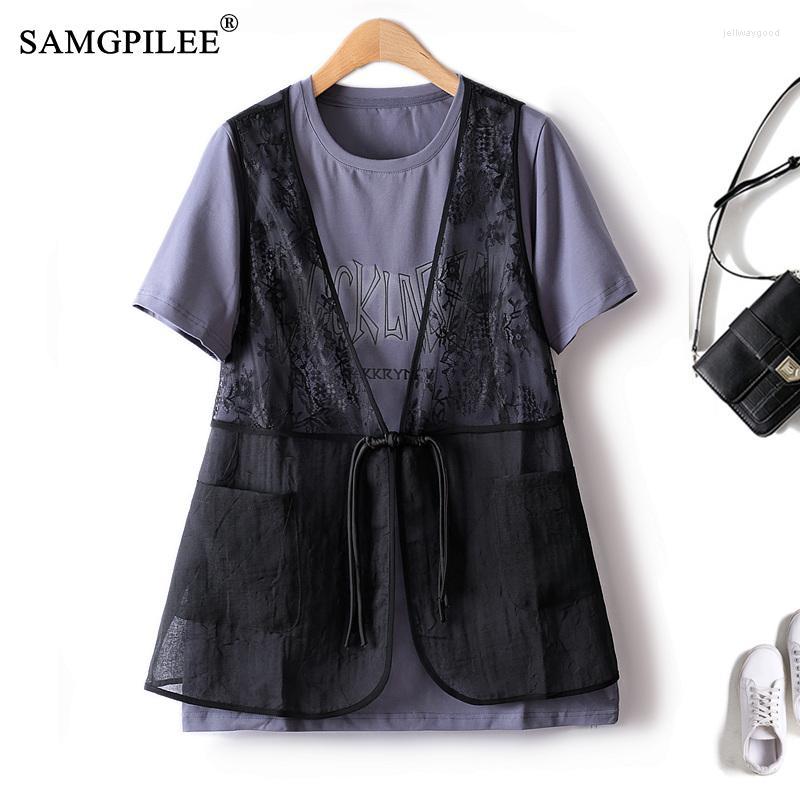 Women's T Shirts European Station Lace Retro Vest Short Sleeve Letter Pattern Tops Women Two Piece Set Thin Summer Oversized Female T-shirts, Grey
Women's T Shirts European Station Lace Retro Vest Short Sleeve Letter Pattern Tops Women Two Piece Set Thin Summer Oversized Female T-shirts, Grey