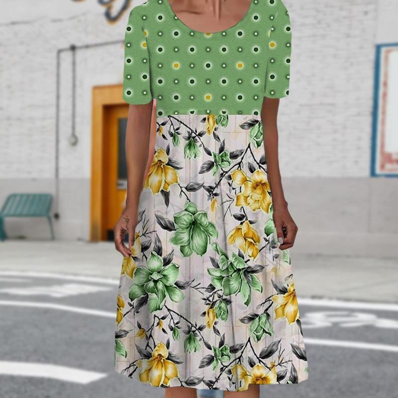 Casual Dresses Spring And Summer Fashion Women's Round Neck Short Sleeve Pleated Mid Length Dress Floral Print Ladies
Casual Dresses Spring And Summer Fashion Women's Round Neck Short Sleeve Pleated Mid Length Dress Floral Print Ladies
