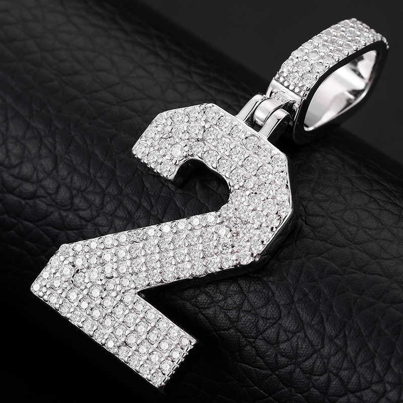 Elegant Dazzg Fine Jewelry Sterg Sier VVS Moissanite Dia Iced Out Arabic Numbers Pendant Charm Necklace For Men Women