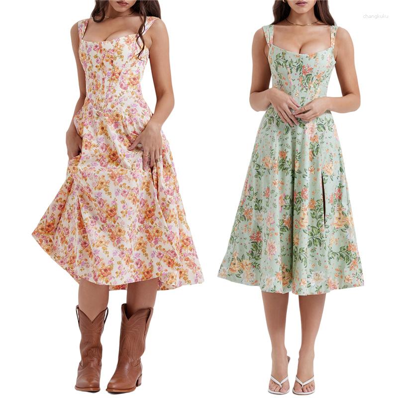 Casual Dresses Women Sling Dress Sleeveless Backless Tie-up Flower Print Slit Midi For Party, Green
Casual Dresses Women Sling Dress Sleeveless Backless Tie-up Flower Print Slit Midi For Party, Green