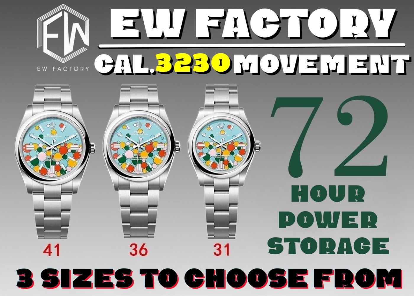 EW Factory 3230 movement 41-36-31mm mens watches high qualityice blue luminous balloon pattern 904 steel sapphire glass, Picture color
EW Factory 3230 movement 41-36-31mm mens watches high qualityice blue luminous balloon pattern 904 steel sapphire glass, Picture color