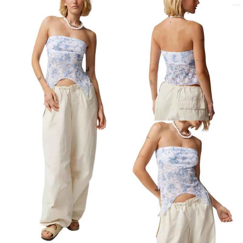 

Women' Tanks Women' Summer Slim Tube Tops Sleeveless Off Shoulder Floral Print Bandeau Going Out, White