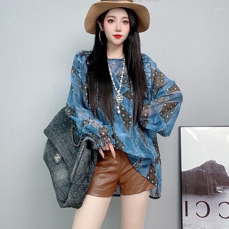 Women's T Shirts 2023 Spring Summer European Style Women Loose Casual O-neck Long Sleeve Tops Tees Vintage Print Lantern Shirt P478, Blue
Women's T Shirts 2023 Spring Summer European Style Women Loose Casual O-neck Long Sleeve Tops Tees Vintage Print Lantern Shirt P478, Blue