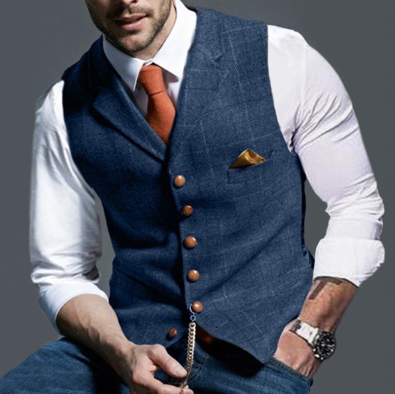Mens Vests Suit Vest Notched Plaid Wool Herringbone Tweed Waistcoat Casual Formal Business Groomman For Wedding GreenBlackGreenGrey 221117