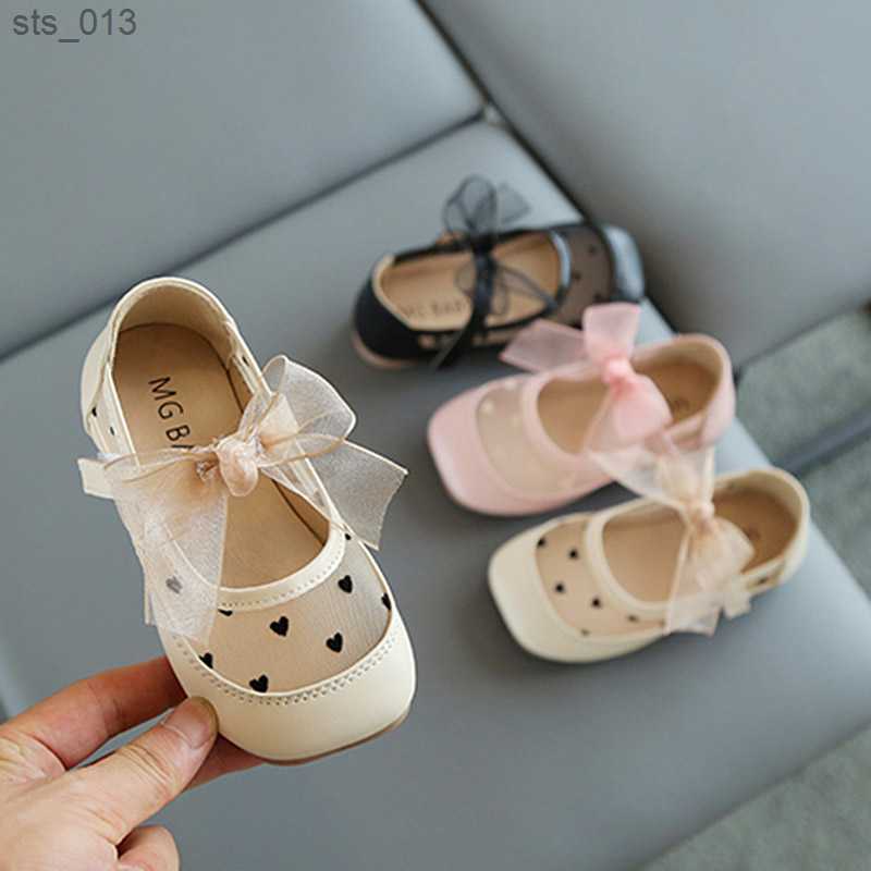 Girls Sandals Mesh Mary Janes Shoes For Kids Leather Shoes Hollow outs Bowtie Princess Shoes Breathable Child Shoe Baby Toddlers L230518