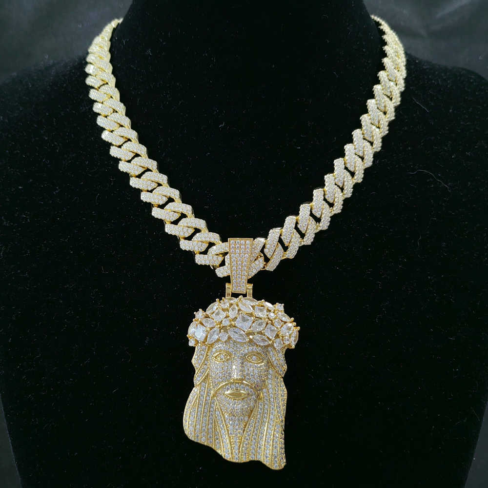 necklace moissanite chain Jesus Pendant with 13mm Moissanite Cuban Chain Necklace Hip Hop Jewelry for Men Gift