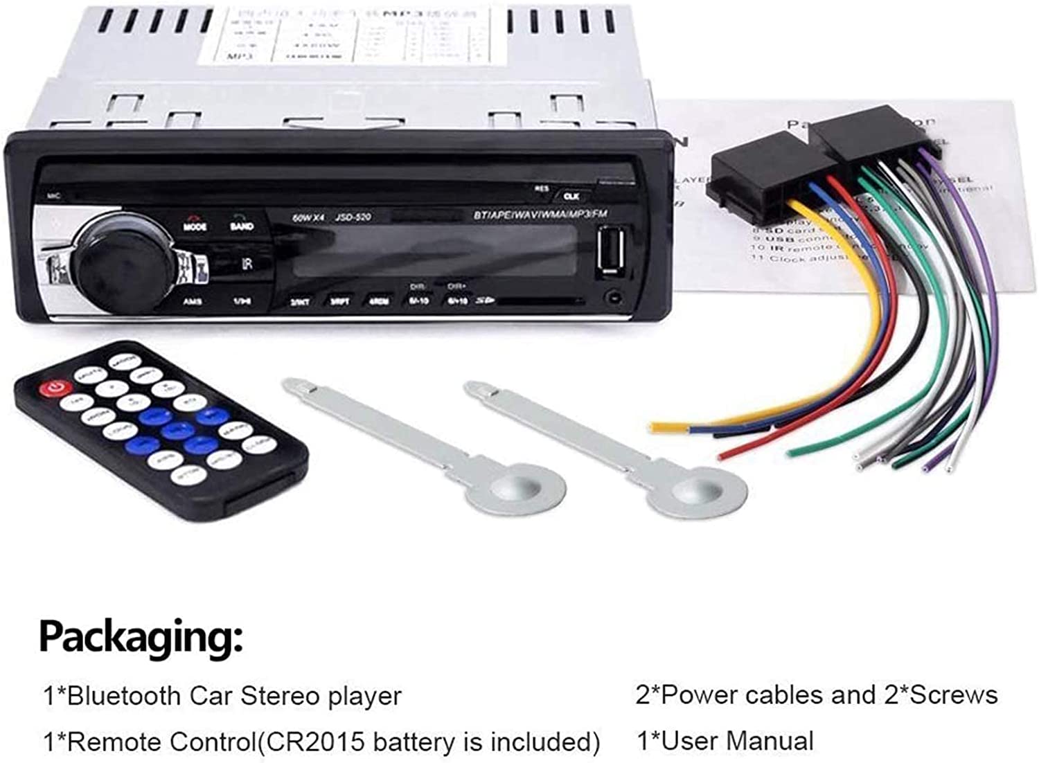 Bluetooth Car Stereo, 4x60W Car Audio FM Radio Auto MP3 Player USB/SD/AUX Hands Free Calling with Wireless Remote Control