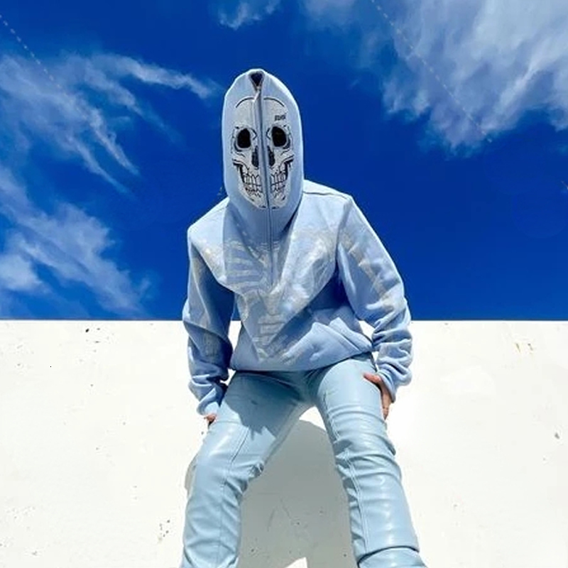 Men's Hoodies Sweatshirts Skeleton s Off White Full Zip Hoodie Men Women Tops Y2k Long Sleeve Streetwear Oversized 230630