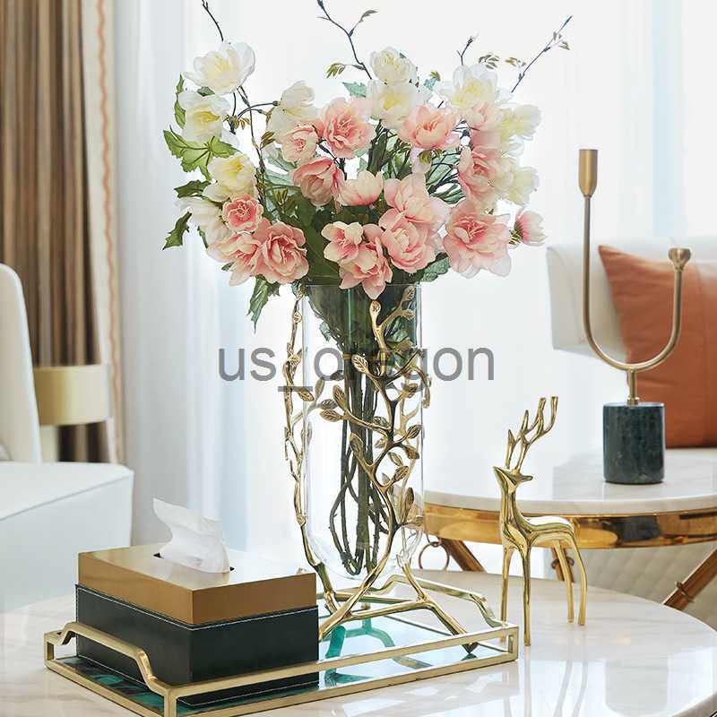 Vases European Creative Glass Vase Decoration Living Room Flower Arrangement Simulation Dry Flower Living Room Home Decoration x0630