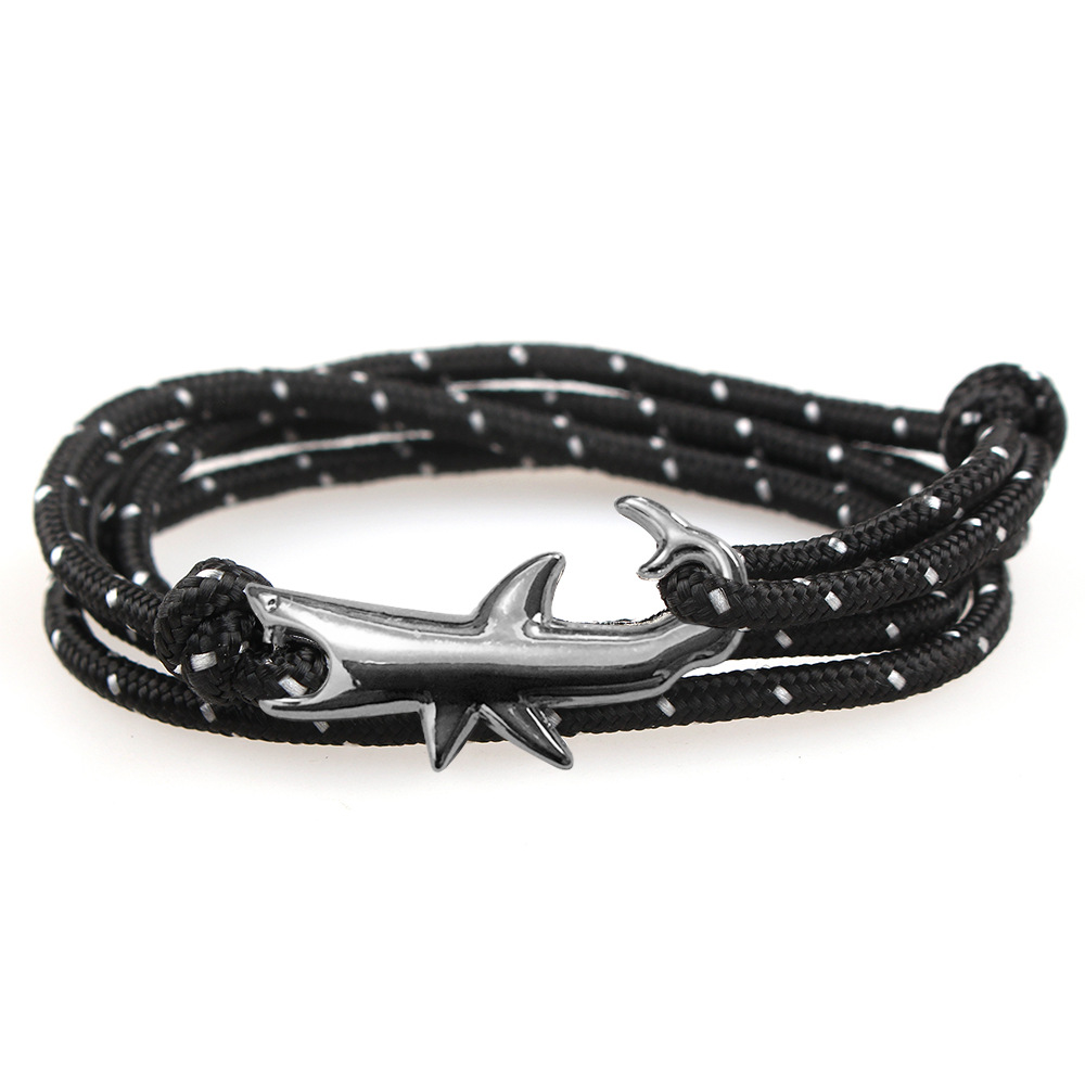 Multi-Layered Gunmetal Shark Charm Bracelet Colorful Paracord Jewelry for Gift