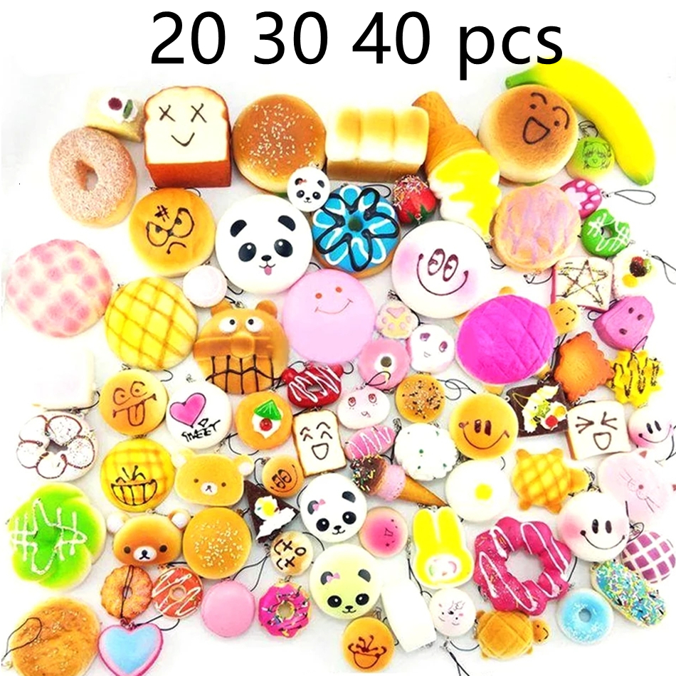 Decompression Toy 20/30/40 Pcs Kawaii Squishy Food Slow Rising Mini Soft Random Squishy Squishies Toys Cake Bread Squeeze Pressure Relief Toy 230629