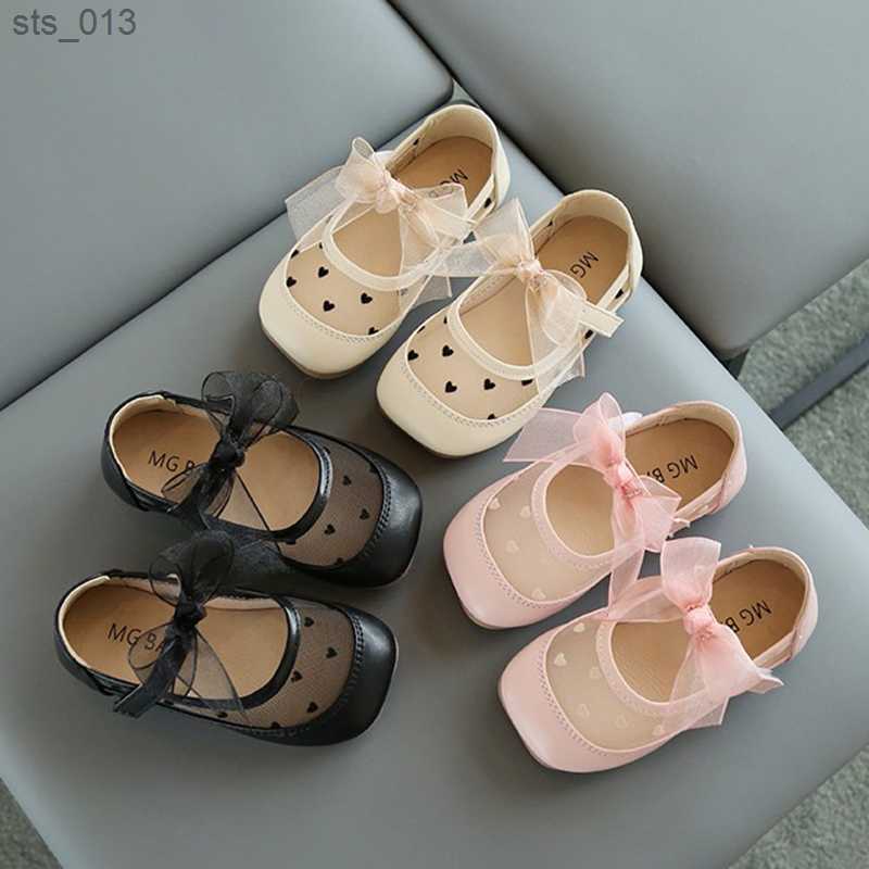 Girls Sandals Mesh Mary Janes Shoes For Kids Leather Shoes Hollow outs Bowtie Princess Shoes Breathable Child Shoe Baby Toddlers L230518