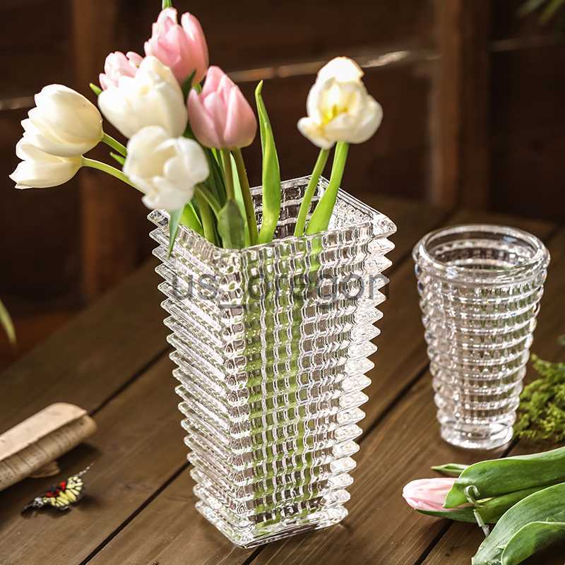Vases Bright Glass Vase Home Decorations Bright Crystal Glass Vase Dried Flowers Desktop Decoration Decorative Utensils x0630