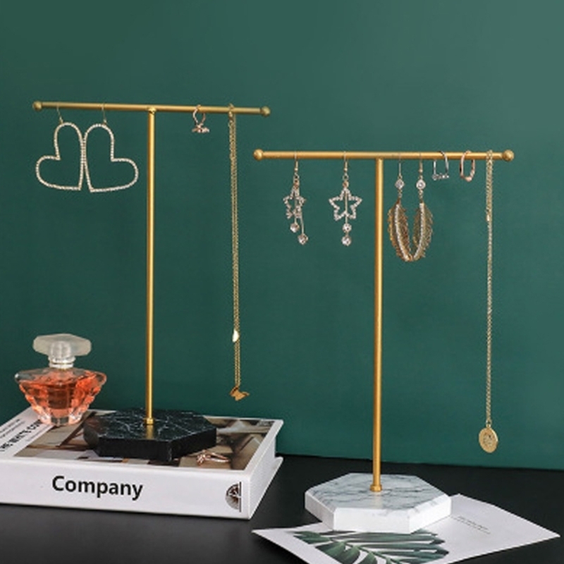Jewelry Stand Marbled TShape Jewelry Rack Metal Necklace Holder Jewelry Tree Bracelet Stand Display Organizer with Hex Base for Earring 230630