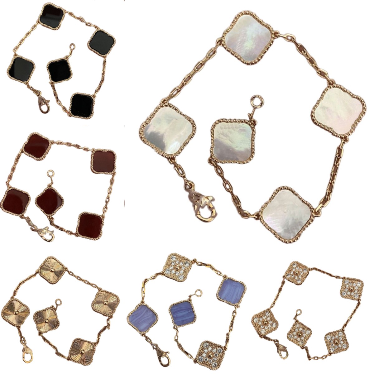 Van Clover Bracelet Luxury Designer jewelry Four Leaf Bracelets 18K Rose Gold Plate Agate Diamond Fashion van Love Charm Chain For Women Wedding Gift Party
Van Clover Bracelet Luxury Designer jewelry Four Leaf Bracelets 18K Rose Gold Plate Agate Diamond Fashion van Love Charm Chain For Women Wedding Gift Party