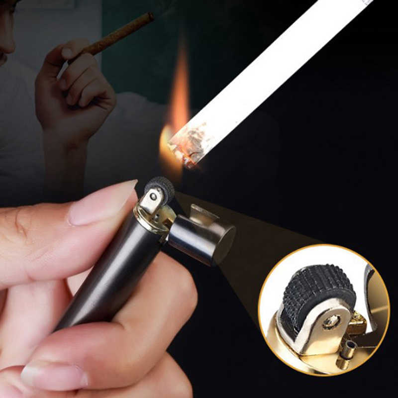 Mini Compact Open Flame Lighter Fire-free Butane Gas Metal Cigarette Shaped Grinding Wheel Lighters Smoking Accessories Cute R56M No W260202