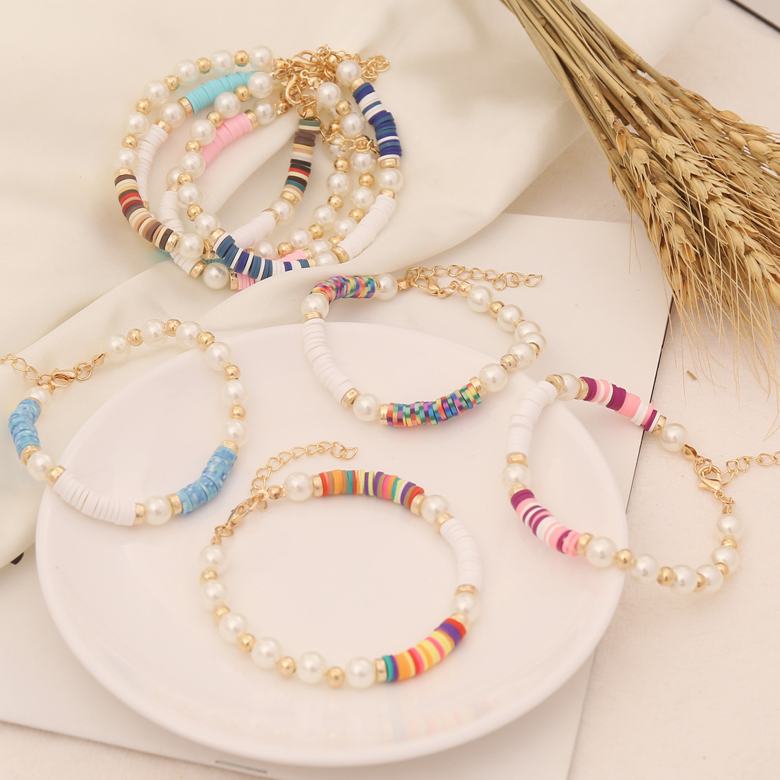 Bohemian Style Colorful Polymer Clay Beads Strands Bracelet Men Women Jewelry