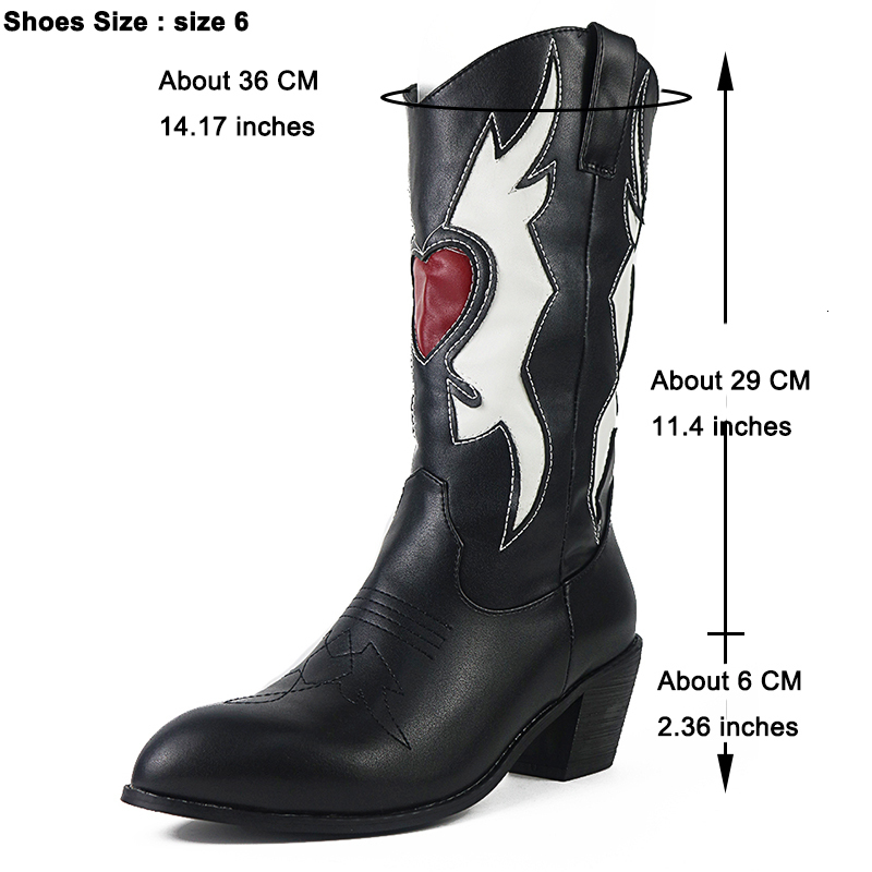 Boots BONJOMARISA Female Love Heart Mid Calf Boots For Women Cute Cowgirls Cowboy Chunky Heel Vintage Fashion Punk Western Boots Women 230629