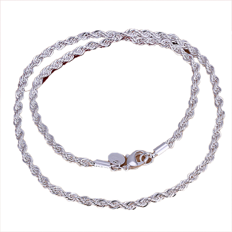 Top Plated sterling silver necklace 4MM men ed Rope chains 16 18 20 22 24 inches DHSN067 925 silver plate Necklaces jewel