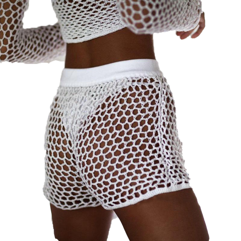 Women Crochet Swim Shorts Knit Hollow Out Bottoms Bikini Cover Up Shorts Beach Fishnet Pants Summer Swimsuit Swimwear