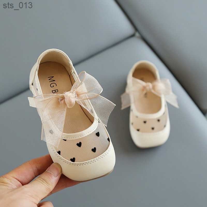 Girls Sandals Mesh Mary Janes Shoes For Kids Leather Shoes Hollow outs Bowtie Princess Shoes Breathable Child Shoe Baby Toddlers L230518