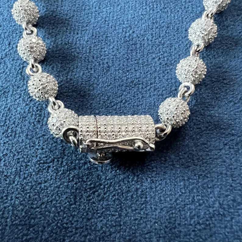 Hiphop New Fashion Jewelry D Color VVS Moissanite Ball 7mm Width Sterling Sier Bead Chain Necklace