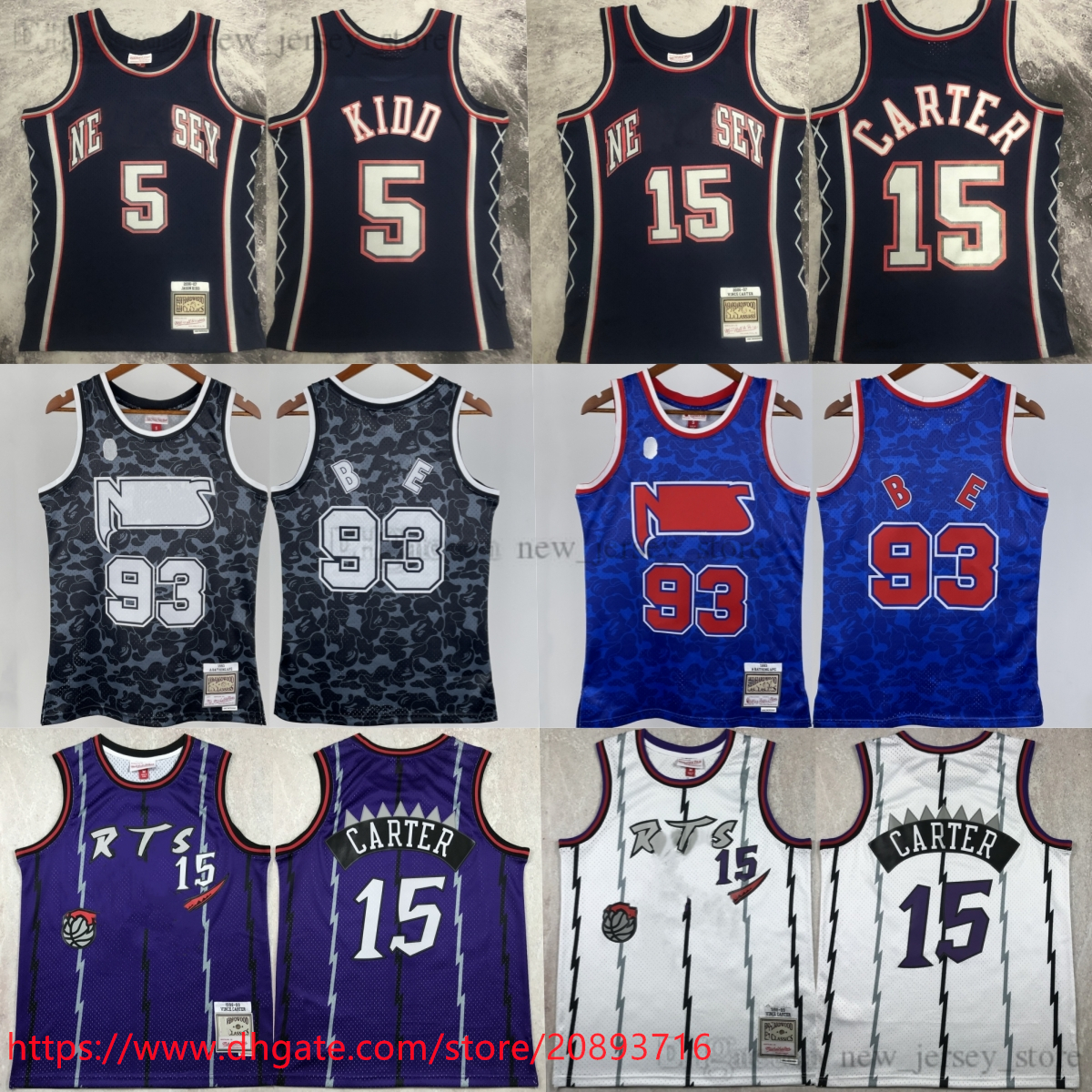 Printed Classic Retro 2006-07 Basketball 15 Vince Carter Jersey Vintage Navy Blue 5 Jason Kidd Jerseys Shirts 1993 Black 93 BA PE White Purple 1998-99