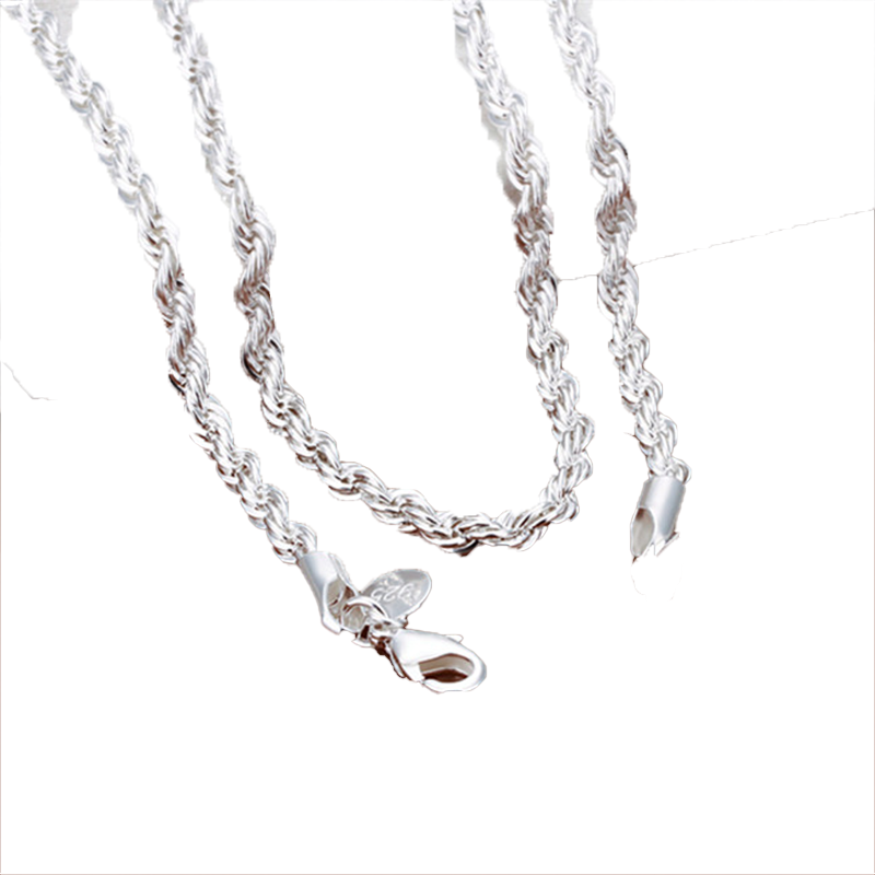 Top Plated sterling silver necklace 4MM men ed Rope chains 16 18 20 22 24 inches DHSN067 925 silver plate Necklaces jewel