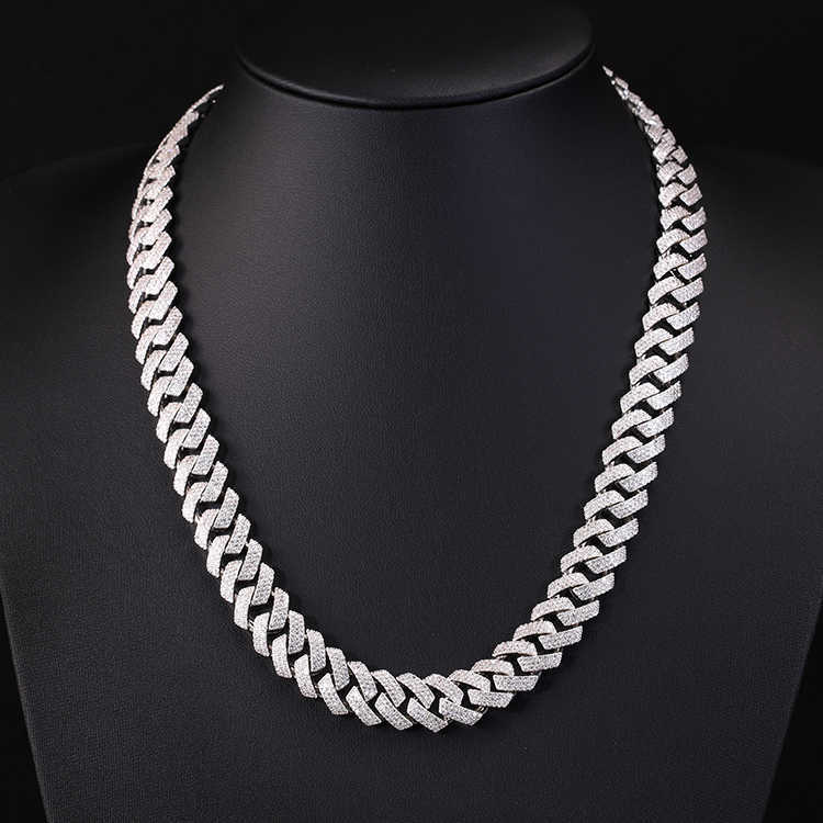Miami Style 15mm 20m Chain Gold Plated Sterling Silver 3rows Vvs d Color Moissanite Diamond Cuban Chain for Hiphop Jewelry