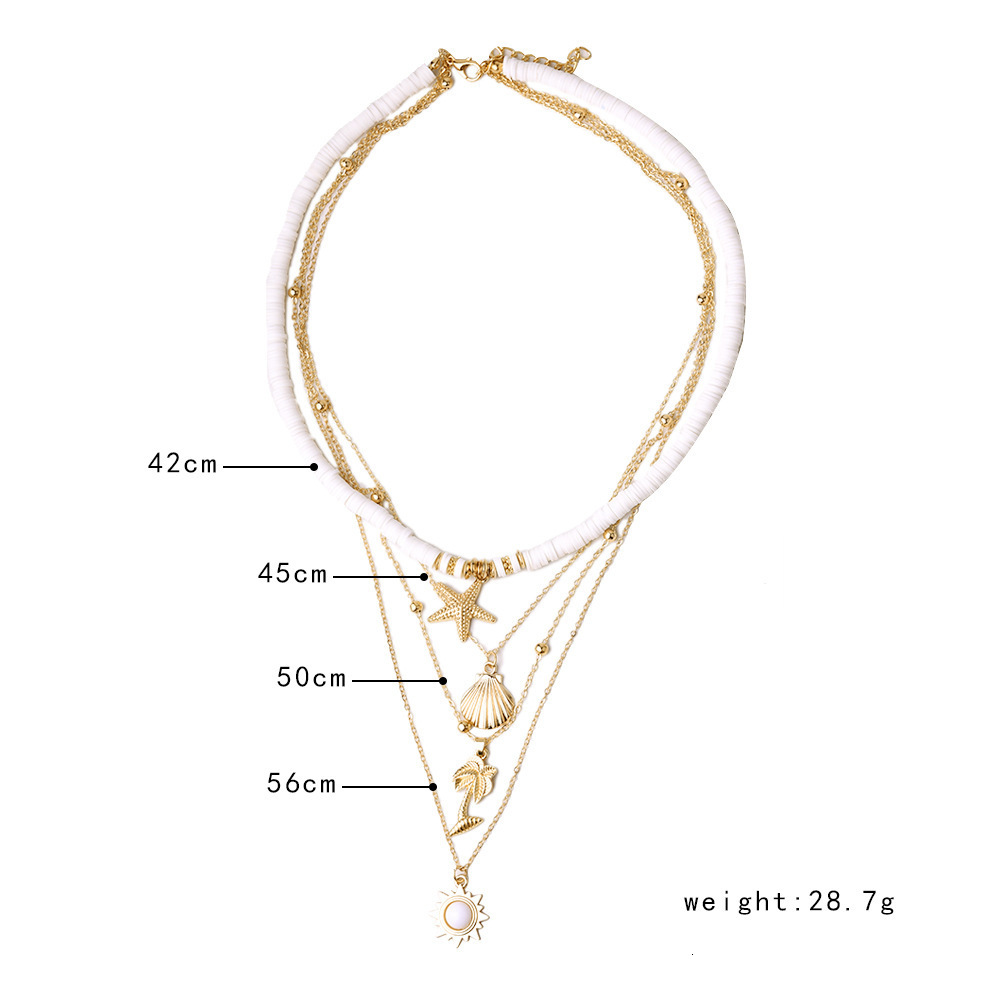 Charms Fashion Bohemia Soft Clay Shell Star Sun Pendant Chain Layered Necklace for Women Charm Simple Summer Beach Jewelry Girls Gift 230630