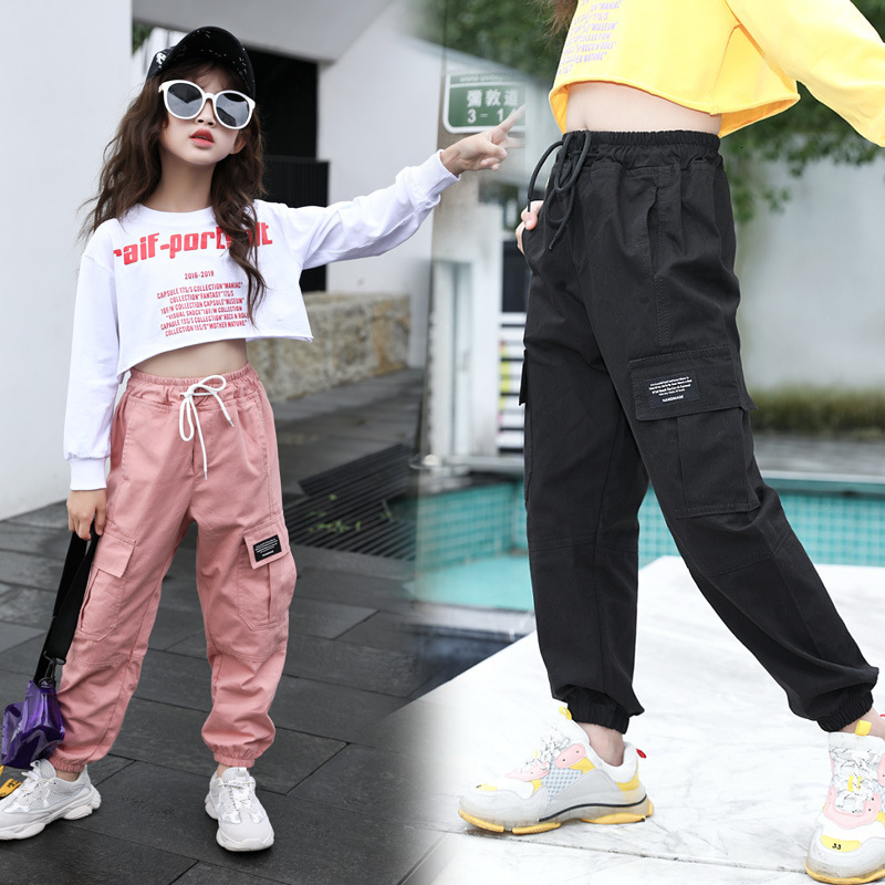 Trousers Kids Girls Sports Pants Fashion Pure Color Casual Cargo For Teenage Boys Jogger Children 6 8 10 12 14 Year 230625