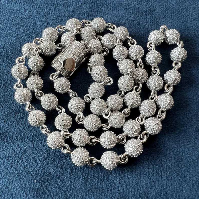 Hiphop New Fashion Jewelry D Color VVS Moissanite Ball 7mm Width Sterling Sier Bead Chain Necklace