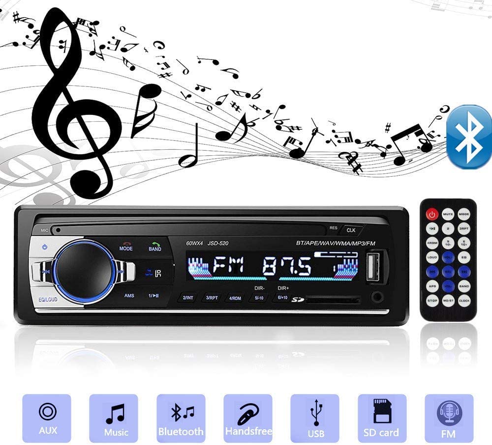 Bluetooth Car Stereo, 4x60W Car Audio FM Radio Auto MP3 Player USB/SD/AUX Hands Free Calling with Wireless Remote Control
