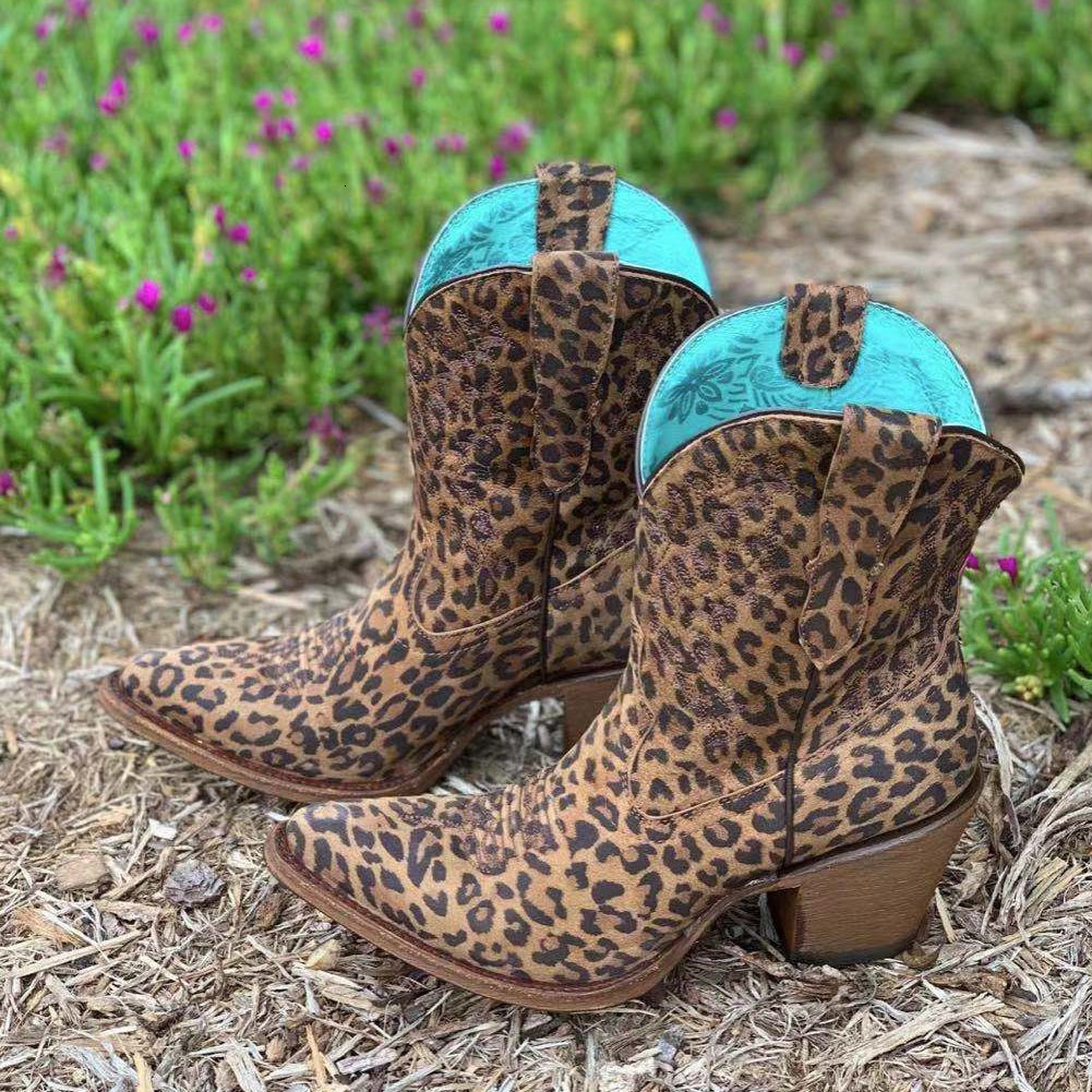 Boots BONJOMARISA Embroidered Western Boots For Women Ankle Short Boots Cowboy Cowgirls Slip On Chunky Heel Vintage Shoes 230629