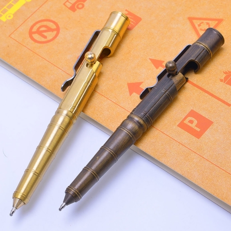 Ballpoint Pens Solid Brass Gel Ink Pen Retro Bamboo Node Bolt Action Writing Tool School Office Stationery Supplies 230630