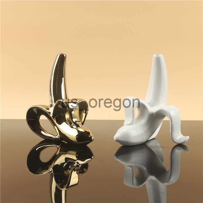 Vases Cutie Creative Banana Bud Vase Fruit Ceramic Home Decor Flower Pots Planters Gold Furnishing Kitchen Restaurant Decoration Vase x0630