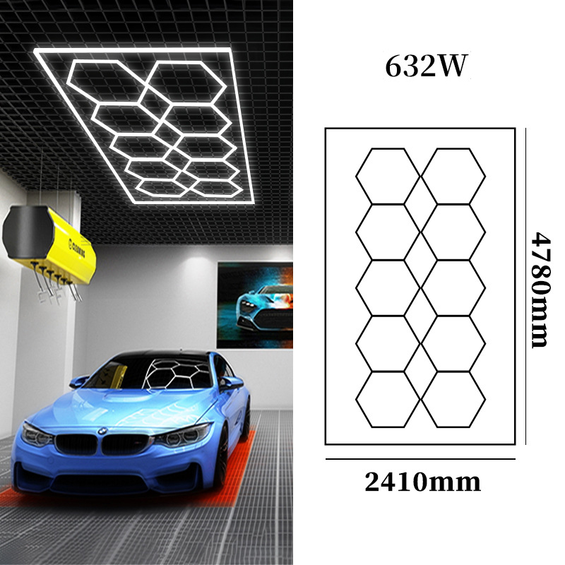 LED Hexagon Garage Ceiling Lights 110V 220V Garage LED honeycomb light Car Detailing Work Light Car Beauty Lighting for car workshop equipment