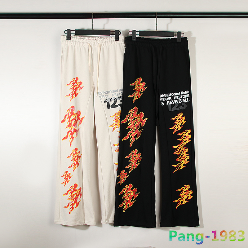 Men's Pants RRR123 Style Flame Distressed Sweatpants Men Women High Street Micro Trumpet Sports 230630